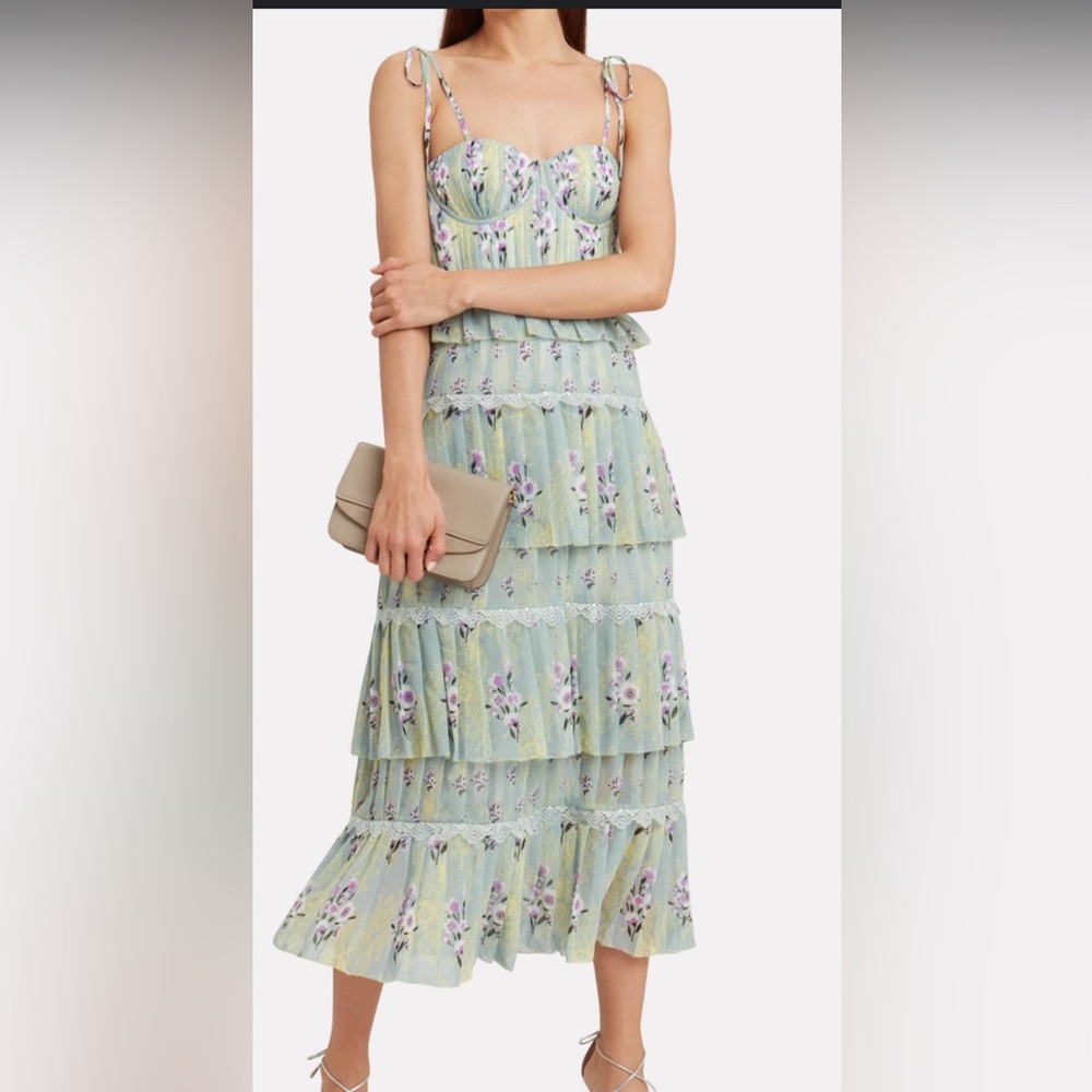 Self Portrait Tiered Pleated Floral Midi Dress